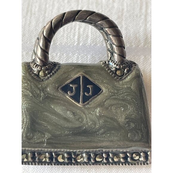 Vintage Judith Jack Marbled Enamel Marcasite Purse Brooch Pin - Picture 6 of 6